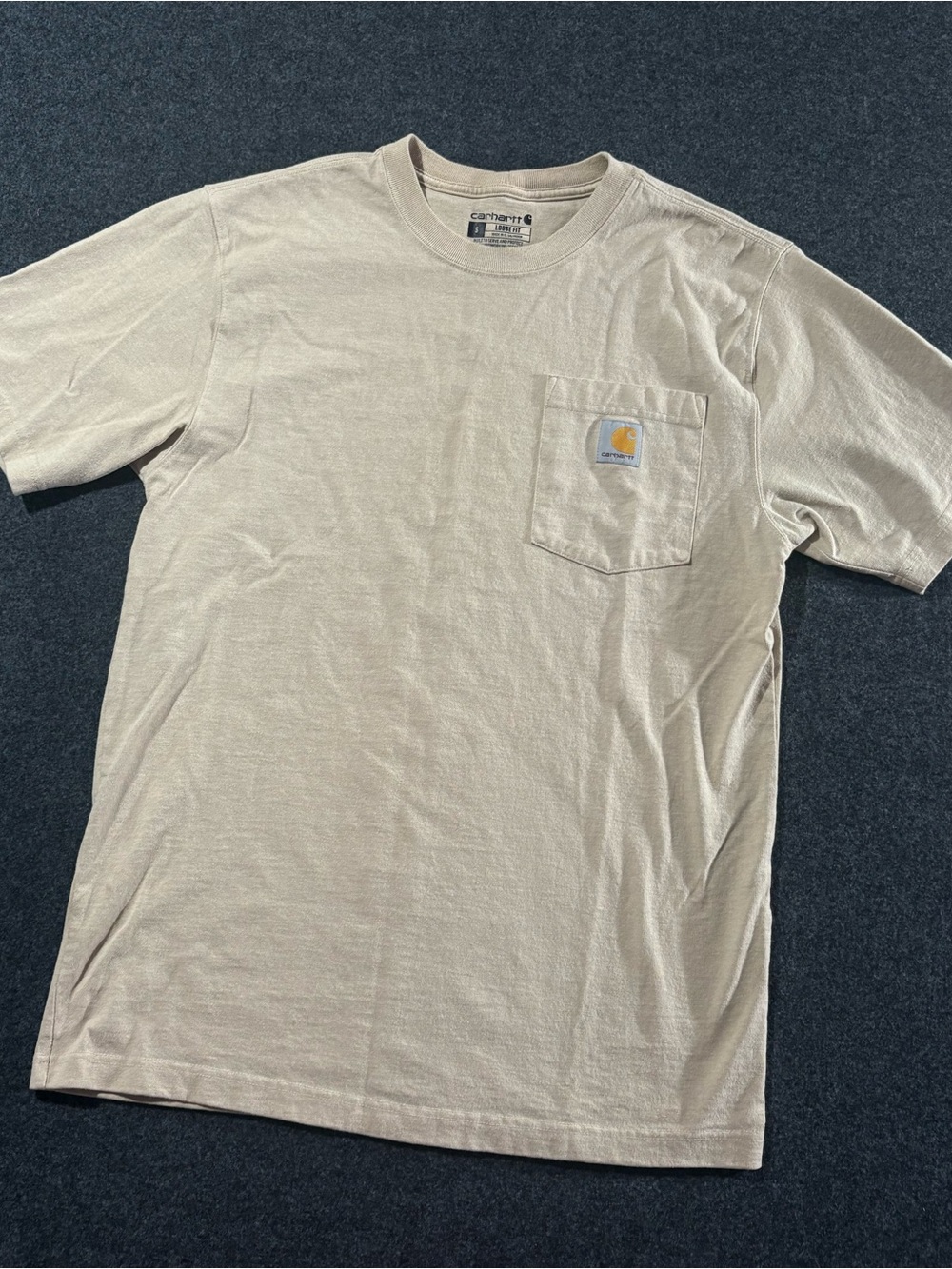 Carhartt Mens Loose Fit Pocket T-Shirt Tan Khaki Short Sleeve Size Small S